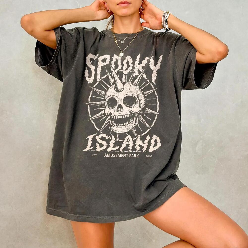 Spooky Island Shirt - Retro Halloween S Shirt, Oversized Skeleton